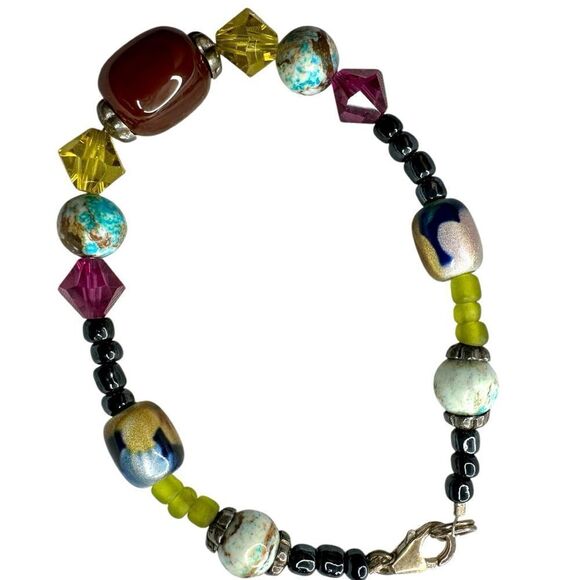 Sterling Silver Natural Stone Beaded Bracelet – Unique & Handcrafted - Picture 3 of 17